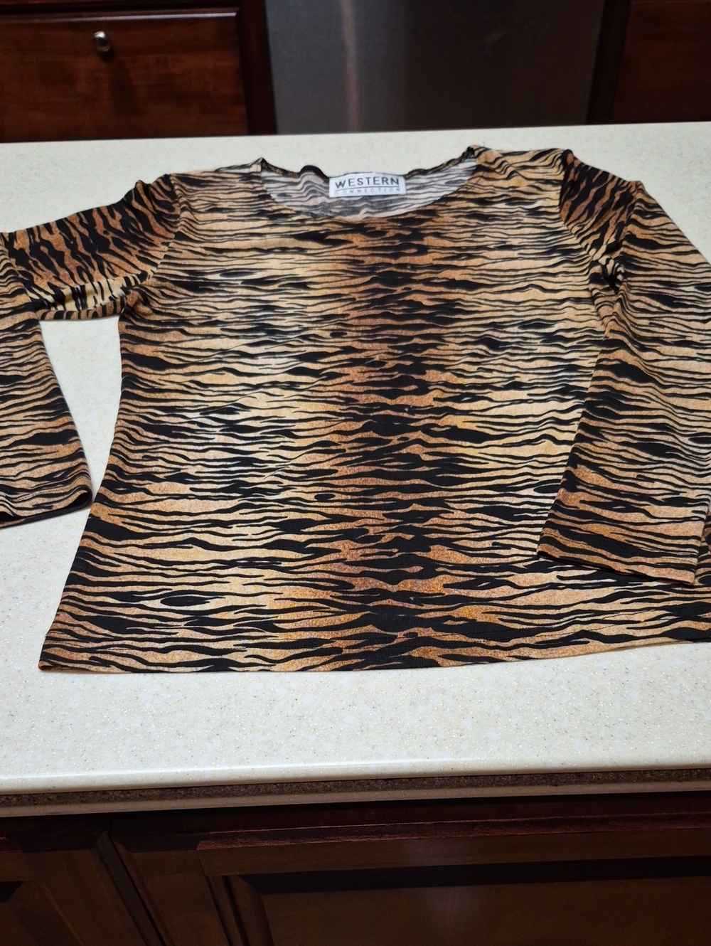 Western Connection Tiger Print Long Sleeve Top - Black & Brown